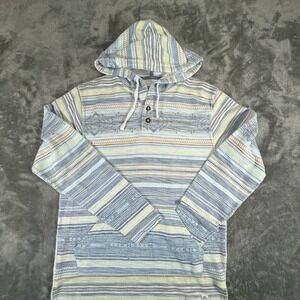 Free Planet Striped Hooded Pullover Hoodie Khaki Blue Yellow Men's X-Large